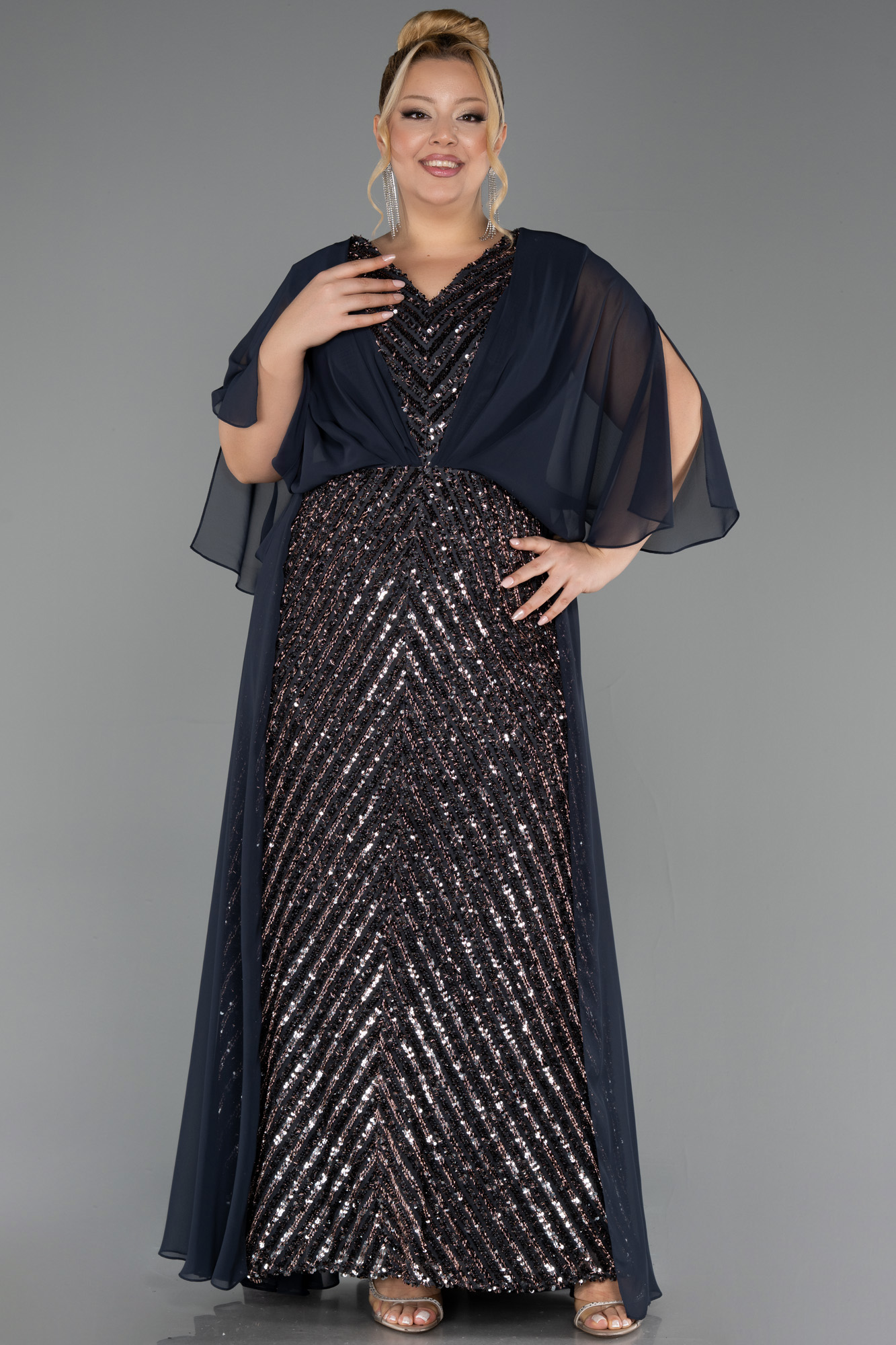 Robe de Soirée Grande Taille Longue Squameuse Anthracite ABU6729 ...