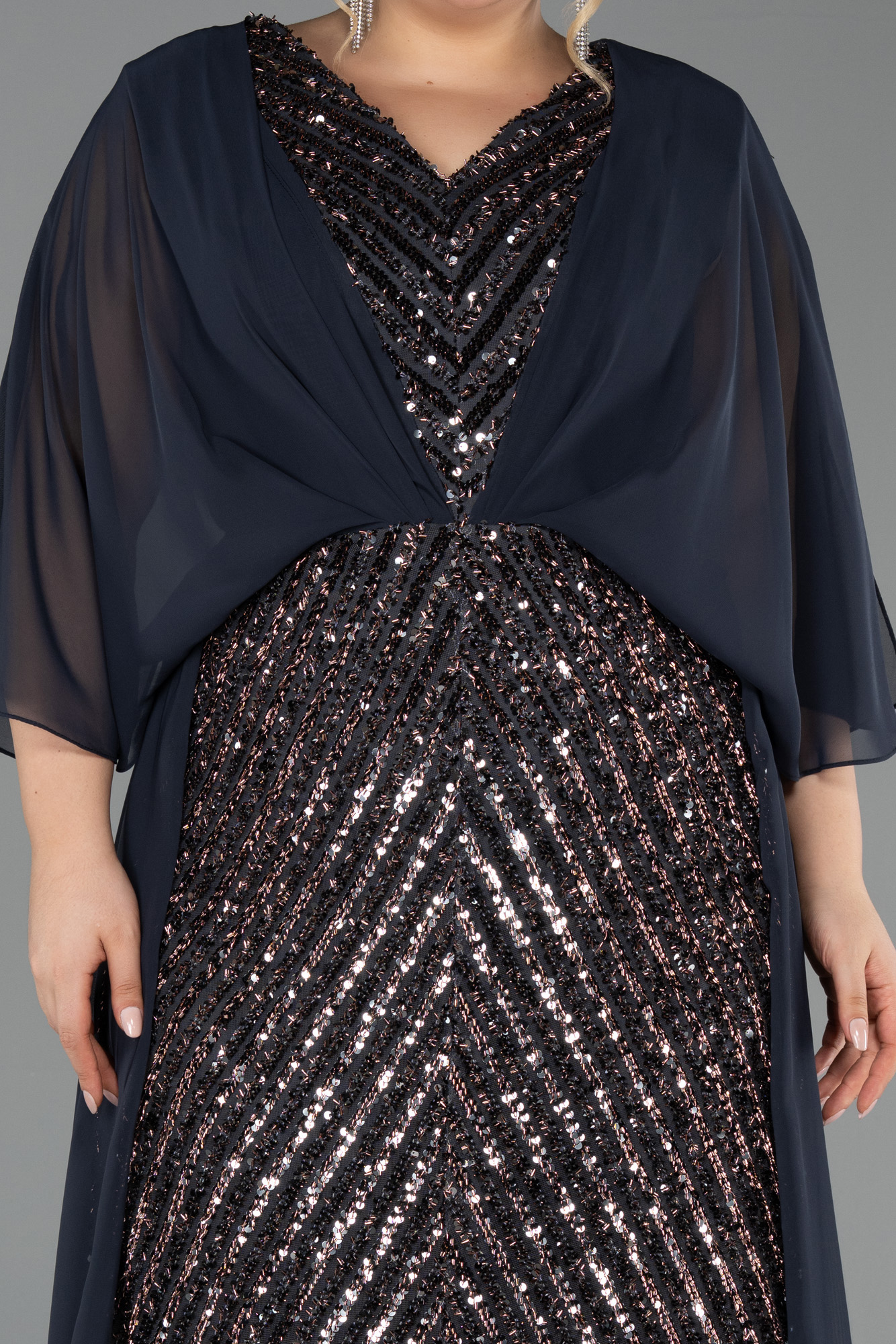 Robe de Soirée Grande Taille Longue Squameuse Anthracite ABU6729 ...