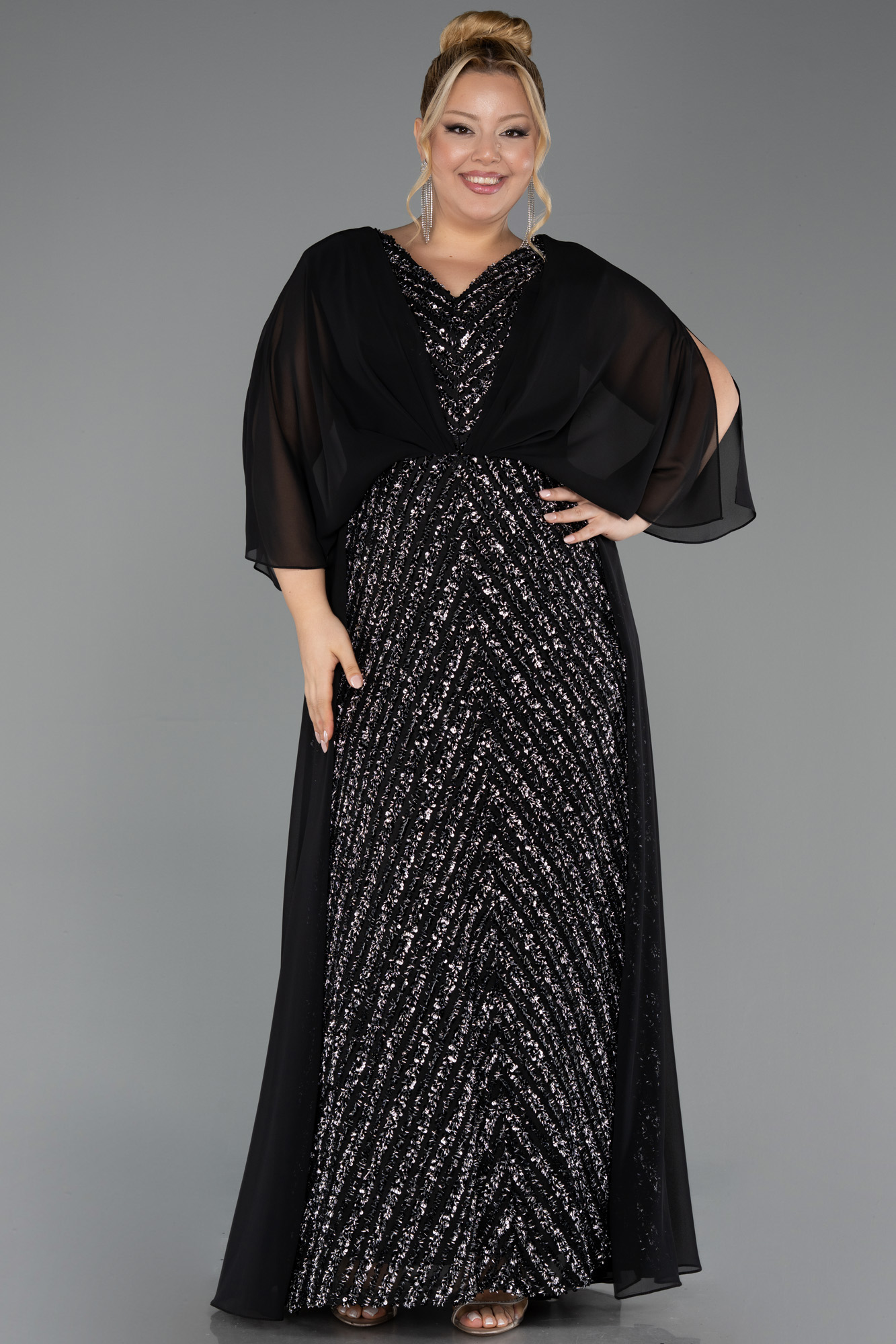 Robe de Soirée Grande Taille Longue Squameuse Anthracite ABU6729 ...