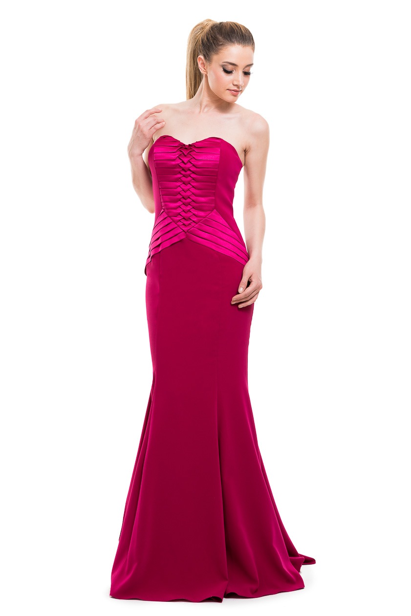 Robe De Soirée Longue Fuchsia - Taille 46 - Jupe Fluide Et Haut Drapé - Neuf Avec étiquettes