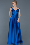 Robe de Fiançaille Longue Satin Bleu Saxe ABU865