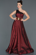 Robe de Fiançaille Longue Satin Rouge Bordeaux ABU1112