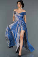 Robe de Soirée Longue Bleu Saxe-Gold ABU1289