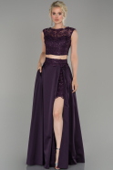 Robe de Soirée Satin Longue Violet ABU1286