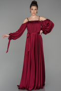 Robe de Soirée Longue Satin Rouge Bordeaux ABU1581