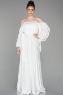 Robe de Soirée Longue Satin Blanc ABU1581