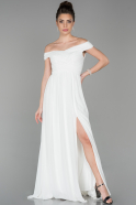 Robe de Soirée Longue Mousseline Blanc ABU1674