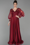 Robe de Soirée Longue Satin Rouge Bordeaux ABU1588