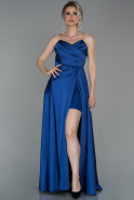 Robe de Soirée Longue Satin Bleu Saxe ABU1682