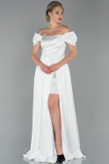 Robe de Soirée Longue Satin Blanc ABU1716