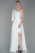 Robe de Soirée Longue Satin Blanc ABU1733