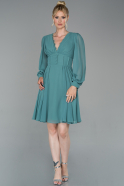 Robe de Soirée Courte Mousseline Turquoise ABK1003
