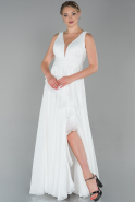 Robe de Soirée Longue Satin Blanc ABU1751