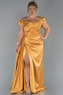 Mustard Long Satin Plus Size Evening Dress ABU1626