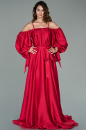 Robe De Fiançaille Satin Longue Rouge ABU1656