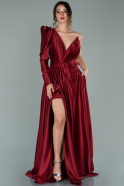 Robe de Soirée Longue Satin Rouge Bordeaux ABU2026