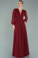 Robe de Soirée Longue Mousseline Rouge Bordeaux ABU1651