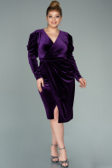 Robe Grande Taille Courte Velours Violet ABK1177