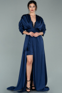 Robe de Soirée Longue Satin Bleu Marine ABU2077