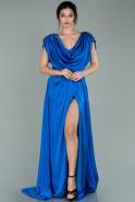Long Sax Blue Satin Evening Dress ABU393