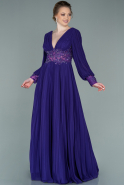Robe De Soirée Mousseline Longue Violet ABU2183