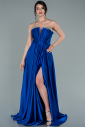 Robe de Soirée Longue Satin Bleu Saxe ABU2302