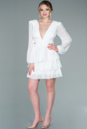 White Mini Chiffon Invitation Dress ABK803