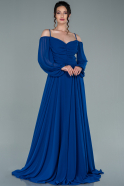 Robe de Soirée Longue Mousseline Bleu Saxe ABU2347