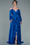 Robe de Soirée Longue Satin Bleu Saxe ABU2339