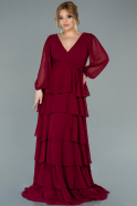 Robe de Soirée Grande Taille Longue Mousseline Rouge Bordeaux ABU2325