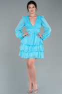 Turquoise Mini Chiffon Invitation Dress ABK803