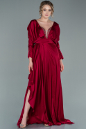 Robe de Soirée Longue Satin Rouge Bordeaux ABU2384