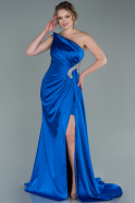 Robe de Soirée Longue Satin Bleu Saxe ABU2387