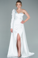 Robe de Soirée Longue Satin Blanc ABU1715