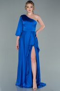 Robe De Soirée Satin Longue Bleu Saxe ABU2230