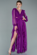Robe de Soirée Longue Mousseline Violet ABU933