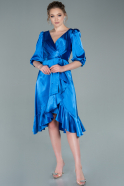 Robe de Cérémonie Midi Satin Bleu Saxe ABK1409