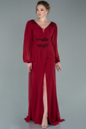 Robe de Soirée Longue Mousseline Rouge Bordeaux ABU2365
