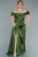 Oil Green Long Satin Plus Size Evening Dress ABU1626