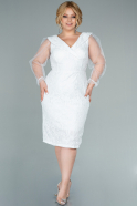 Robe de Soirée Grande Taille Courte Lacé Blanc ABK1457