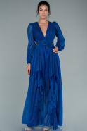 Robe De Soirée Longue Bleu Saxe ABU2372