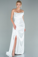 Robe de Soirée Longue Satin Blanc ABU2506