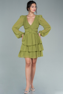 Pistachio Green Mini Chiffon Invitation Dress ABK803