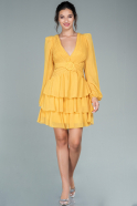Yellow Mini Chiffon Invitation Dress ABK803