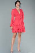 Mini Coral Chiffon Invitation Dress ABK803