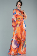 Robe de Soirée Longue Mousseline Orange ABU2565