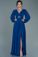 Robe de Soirée Longue Mousseline Bleu Saxe ABU2636