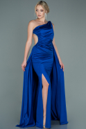 Robe de Soirée Longue Satin Bleu Saxe ABU2622