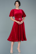 Robe de Soirée Midi Velours Rouge ABK1516