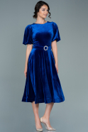 Robe de Soirée Midi Velours Bleu Saxe ABK1516